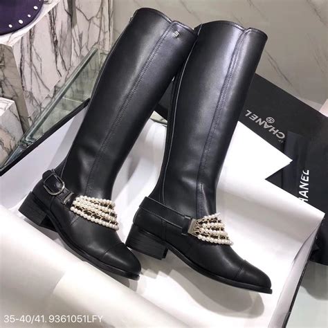 chanel knee boots pearls|Chanel over the knee boots.